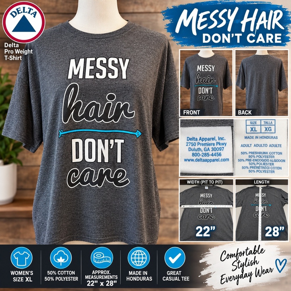 Delta Pro Weight Messy Hair Don't Care Graphic T-Shirt Gray XL